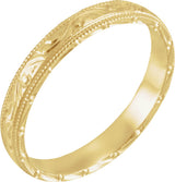 14K Yellow Gold 3 mm Hand-Engraved Milgrain Stepped-Edge Sculptural Half Round Band Size 8