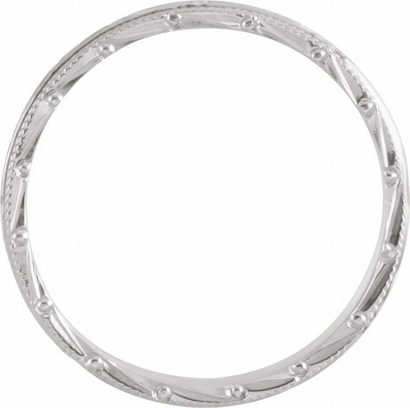 14K White Gold 3 mm Hand-Engraved Milgrain Stepped-Edge Sculptural Half Round Band Size 4.5