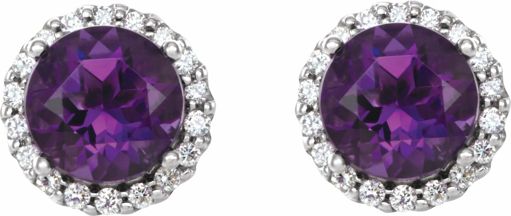 14K White Gold 6 mm Natural Amethyst & 1/8 CTW Natural Diamond Earrings