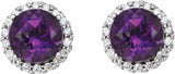 14K White Gold 6 mm Natural Amethyst & 1/8 CTW Natural Diamond Earrings