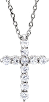 14K White Gold 1/4 CTW Lab-Grown Diamond Cross 16-18" Necklace
