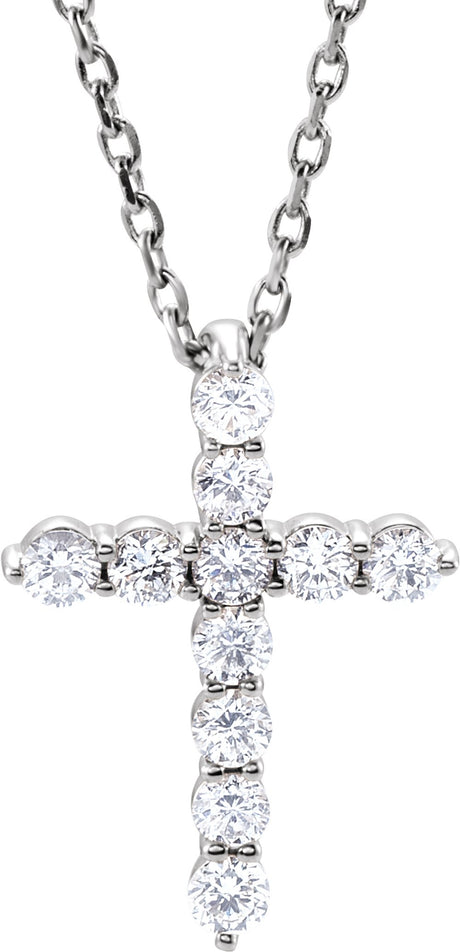 14K White Gold 1/4 CTW Lab-Grown Diamond Cross 16-18" Necklace
