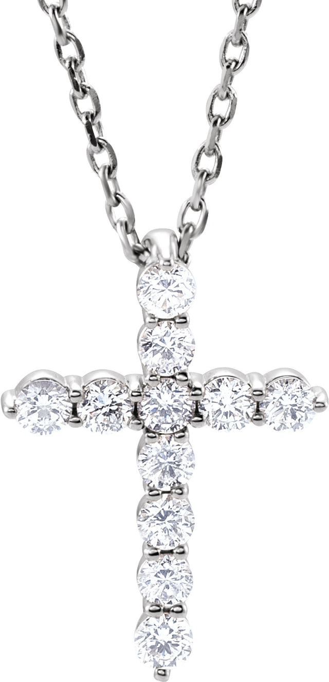 14K White Gold 1/4 CTW Lab-Grown Diamond Cross 16-18" Necklace