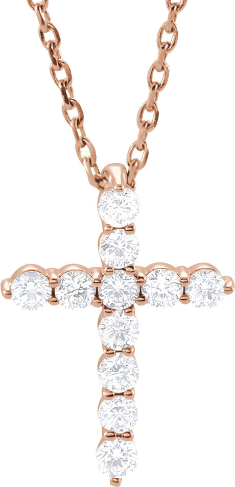 14K Rose 1/4 CTW Lab-Grown Diamond Cross 16-18" Necklace