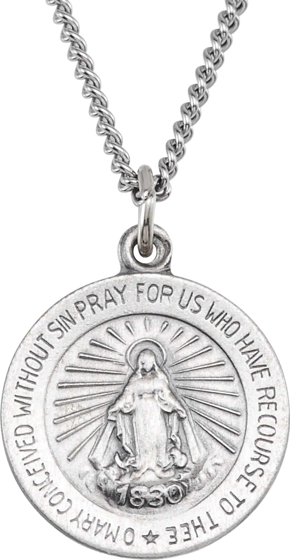 Sterling Silver 12 mm Miraculous Medal with 18" Curb Chain