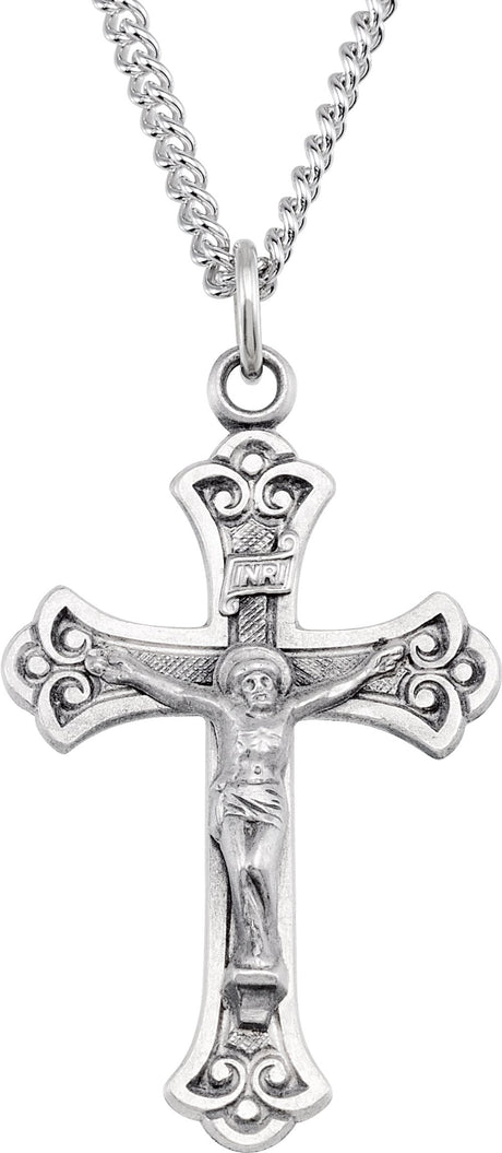 Sterling Silver 32x22 mm Crucifix 24" Necklace