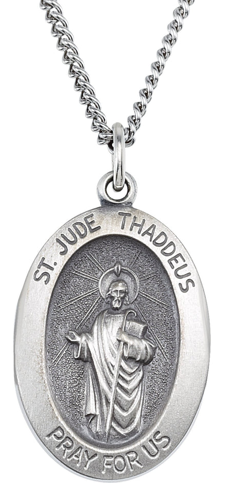 Sterling Silver 18.7x13.5 mm Oval St. Jude Thaddeus 18" Necklace