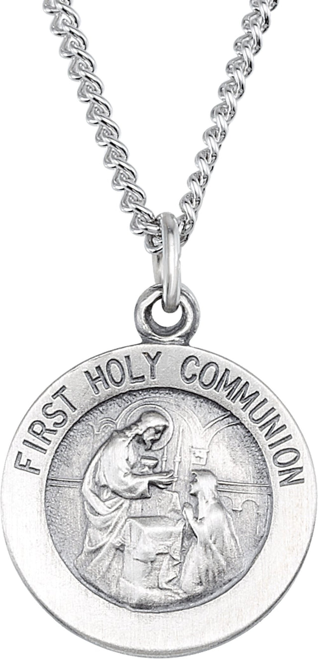 Sterling Silver 15 mm First Communion Medal 18" Necklace