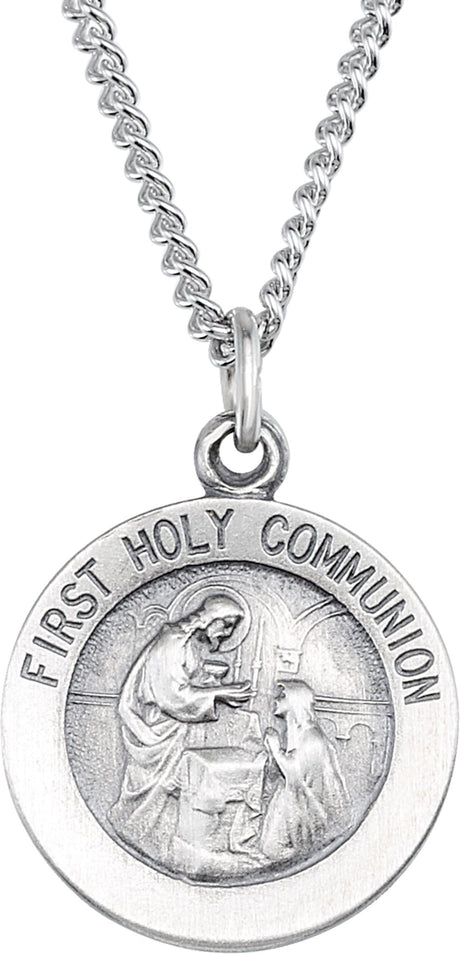 Sterling Silver 12 mm First Communion Medal 18" Necklace 