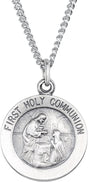 Sterling Silver 18 mm First Communion Medal 18" Necklace