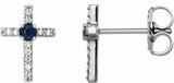 14K White Gold Natural Blue Sapphire & .05 CTW Natural Diamond Cross Earrings