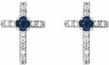 14K White Gold Natural Blue Sapphire & .05 CTW Natural Diamond Cross Earrings