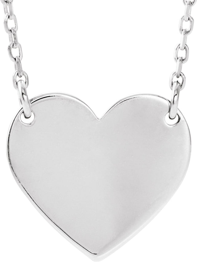 14K White Gold Engravable Heart 16-18" Necklace