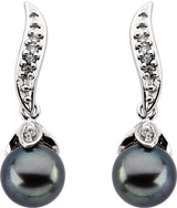 14K White Cultured Black Akoya Pearl & 1/10 CTW Natural Diamond Earrings