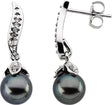 14K White Cultured Black Akoya Pearl & 1/10 CTW Natural Diamond Earrings