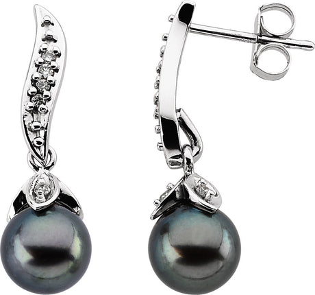 14K White Cultured Black Akoya Pearl & 1/10 CTW Natural Diamond Earrings