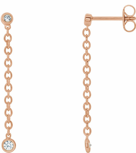 14K Rose Gold  1/5 CTW Natural Diamond Chain Dangle Earrings