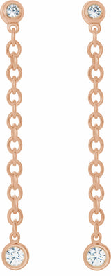 14K Rose  1/5 CTW Natural Diamond Hinged Hoop Chain Earrings