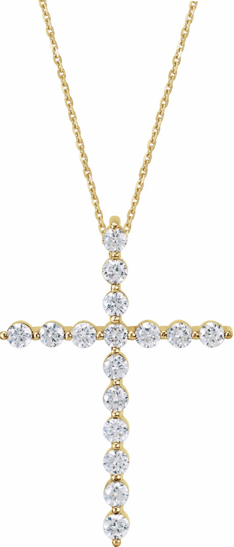 14K Yellow Gold 1 3/8 CTW Natural Diamond Cross 18" Necklace