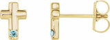 14K Yellow Gold Natural Aquamarine Cross Earrings