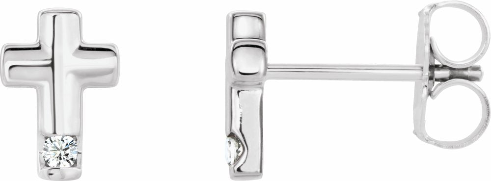 14K White Gold .03 CTW Natural Diamond Cross Earrings          