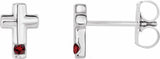 14K White Gold Natural Mozambique Garnet Cross Earrings