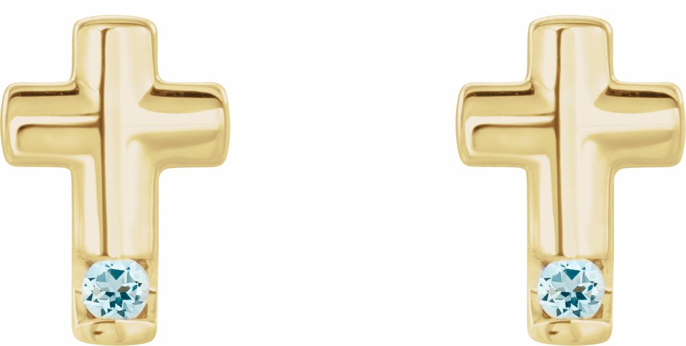 14K Yellow Natural Aquamarine Cross Earrings