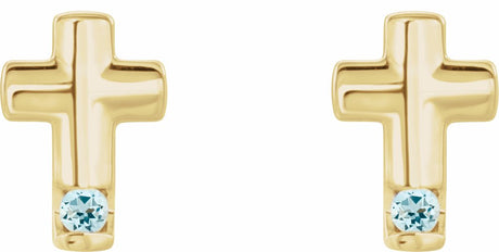14K Yellow Natural Aquamarine Cross Earrings