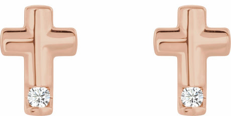 14K Rose Gold .03 CTW Natural Diamond Cross Earrings          