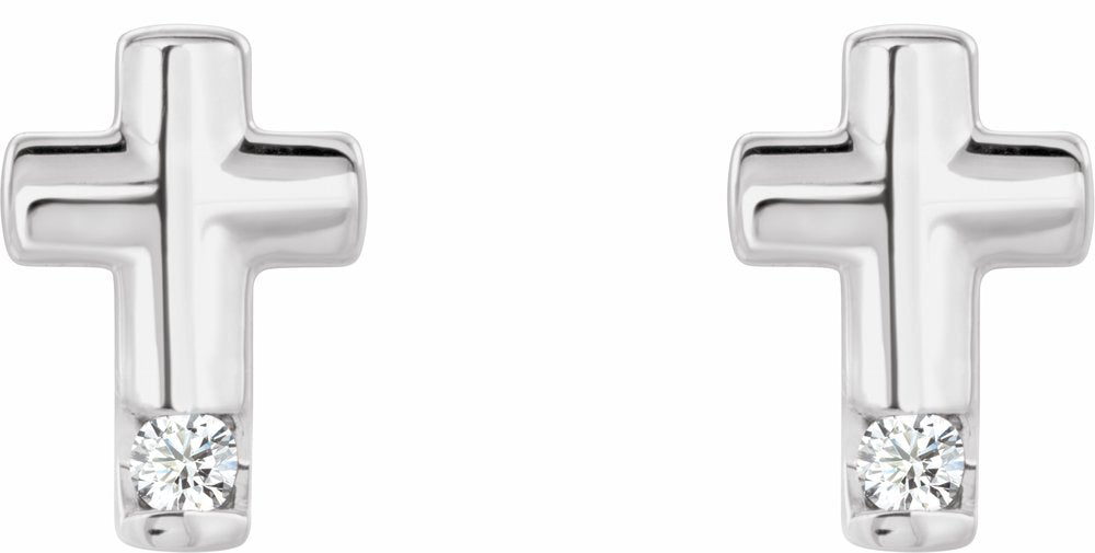 14K White Gold .03 CTW Natural Diamond Cross Earrings          