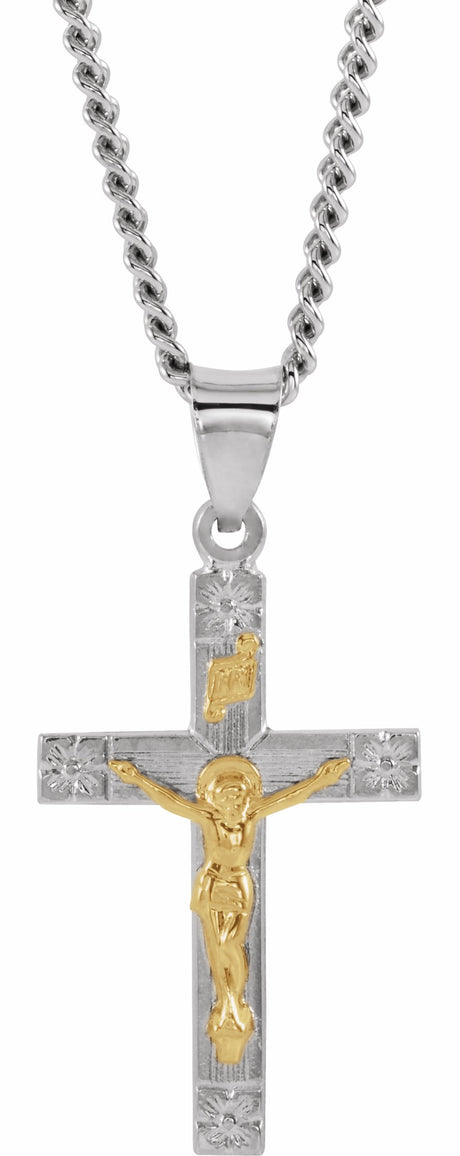 Sterling Silver & 14K Yellow Gold 28x16.2 mm Crucifix 24" Necklace