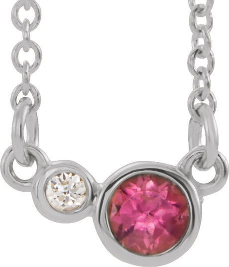 14K White Gold Natural Pink Tourmaline & .03 CTW Natural Diamond 18" Necklace 