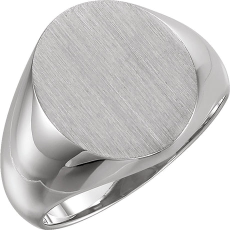 14K White Gold 16x14 mm Oval Signet Ring