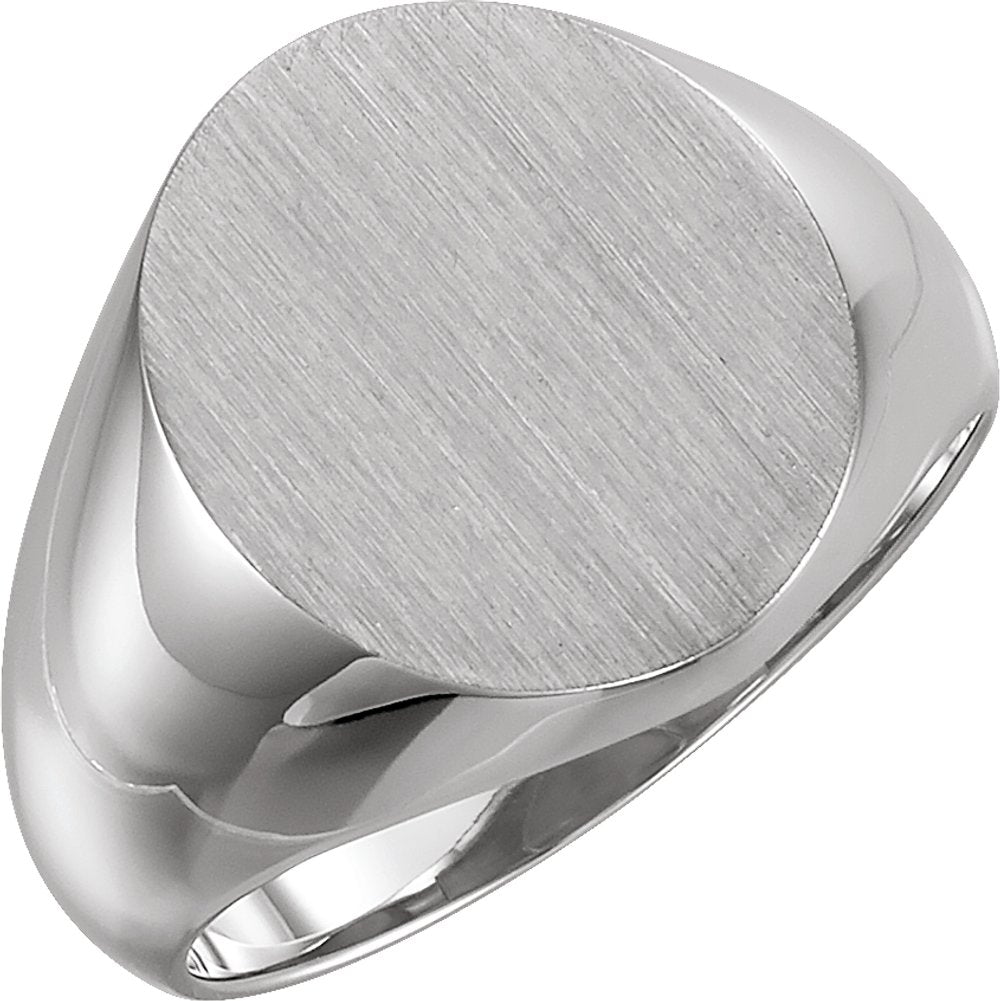 14K White Gold 16x14 mm Oval Signet Ring