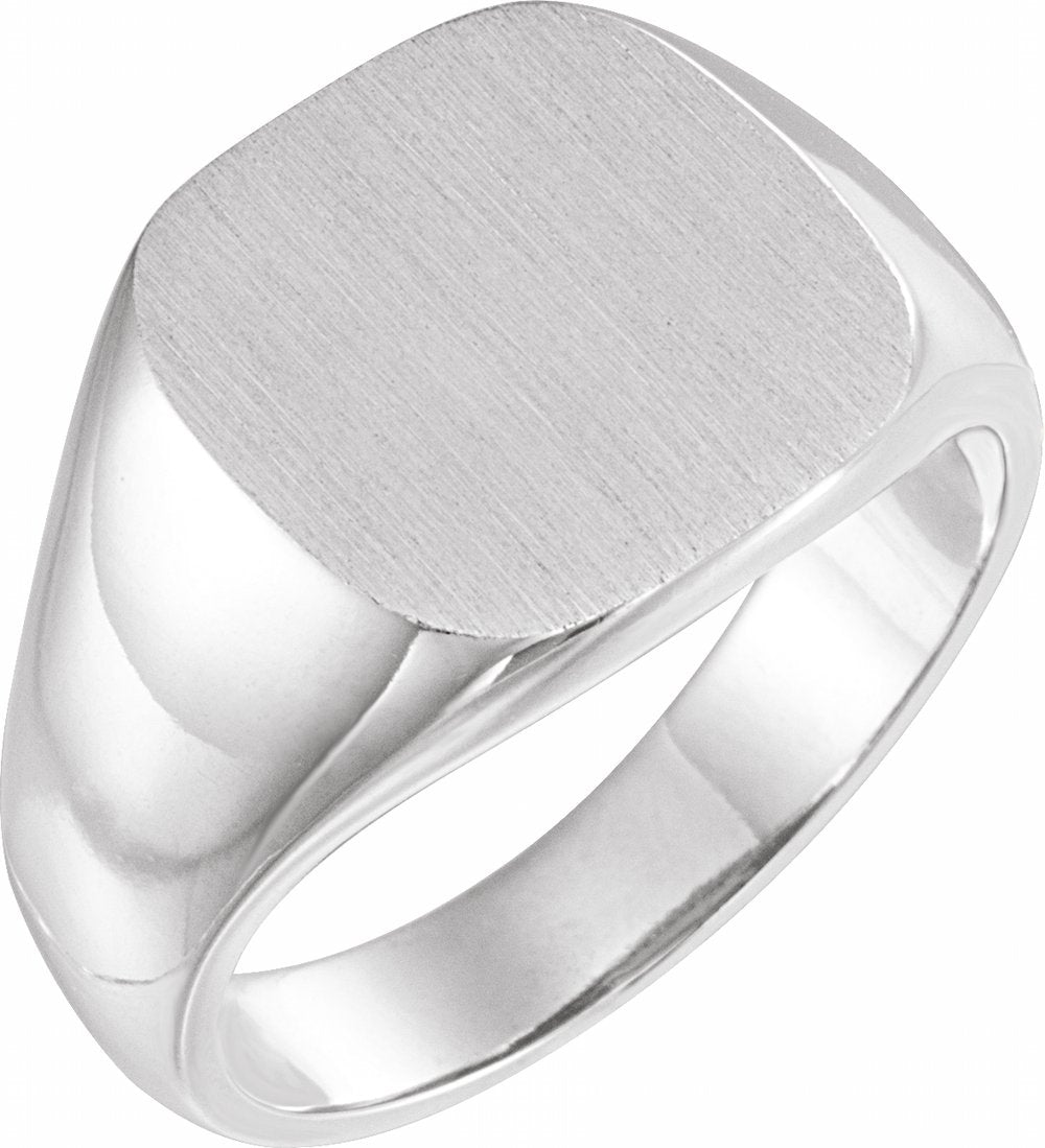 14K White Square Signet Ring
