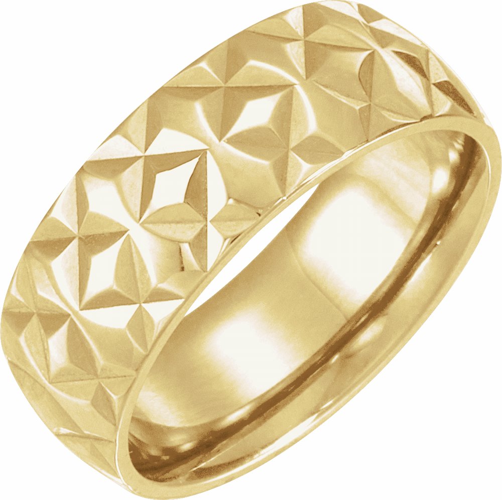 18K Yellow Gold 7 mm Geometric Faceted Flat Band Size 7