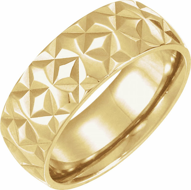 18K Yellow Gold 7 mm Geometric Faceted Flat Band Size 7