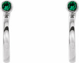 Sterling Silver 2 mm Natural Emerald Huggie J-Hoop Earring