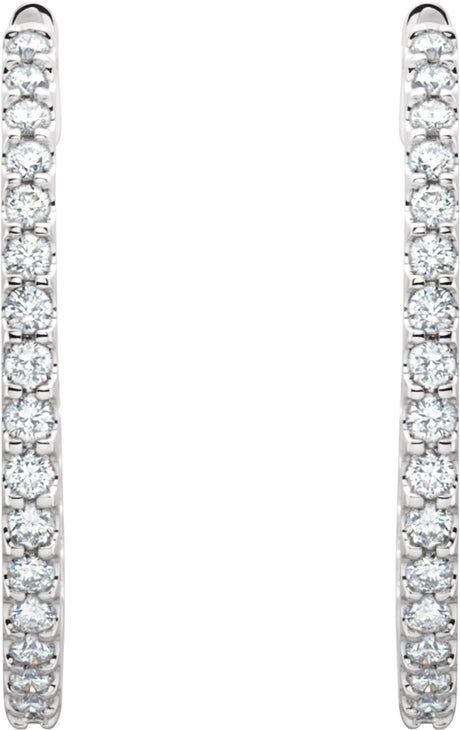 14K White 3 CTW Natural Diamond Inside-Outside 35.3 mm Hoop Earrings
