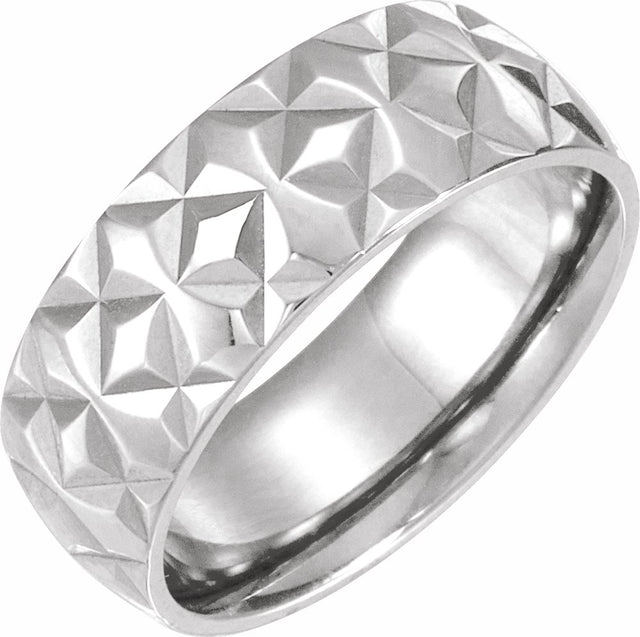 14K White Gold 7 mm Geometric Faceted Flat Band Size 8