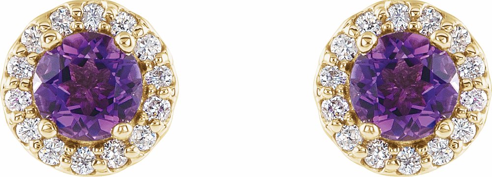 14K Yellow 4 mm Natural Amethyst & 1/10 CTW Natural Diamond Earrings