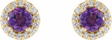 14K Yellow 4 mm Natural Amethyst & 1/10 CTW Natural Diamond Earrings