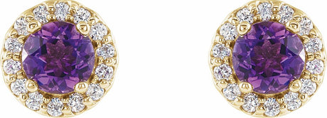 14K Yellow 4 mm Natural Amethyst & 1/10 CTW Natural Diamond Earrings