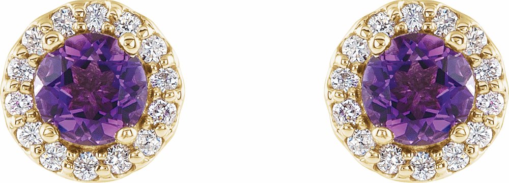 14K Yellow 4 mm Natural Amethyst & 1/10 CTW Natural Diamond Earrings