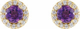 14K Yellow 4 mm Natural Amethyst & 1/10 CTW Natural Diamond Earrings