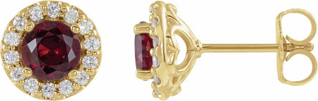 14K Yellow 4 mm Natural Ruby & 1/8 CTW Natural Diamond Earrings