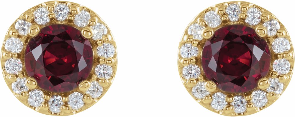 14K Yellow 4 mm Natural Ruby & 1/8 CTW Natural Diamond Earrings