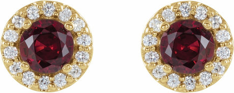 14K Yellow 4 mm Natural Ruby & 1/8 CTW Natural Diamond Earrings