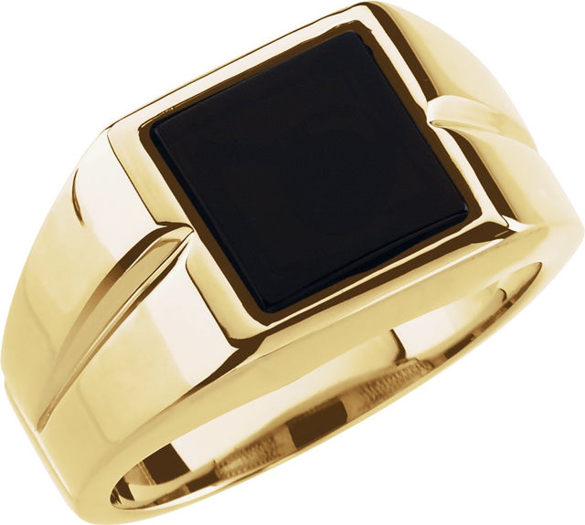 14K Yellow Natural Black Onyx Ring