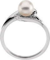 14K White Gold Cultured White Akoya Pearl Ring 